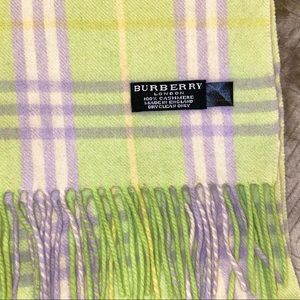 Burberry Scarf 100% Cashmere Mint Green and Purple